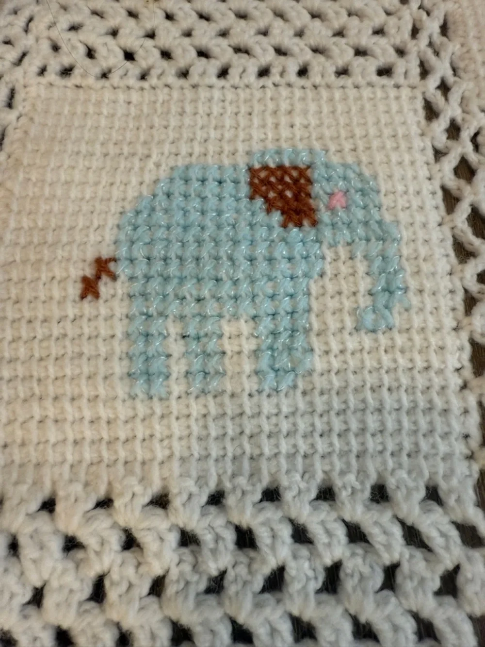 Vintage Crochet Granny Square Baby Blanket ABC 123 Letters & Numbers Nursery